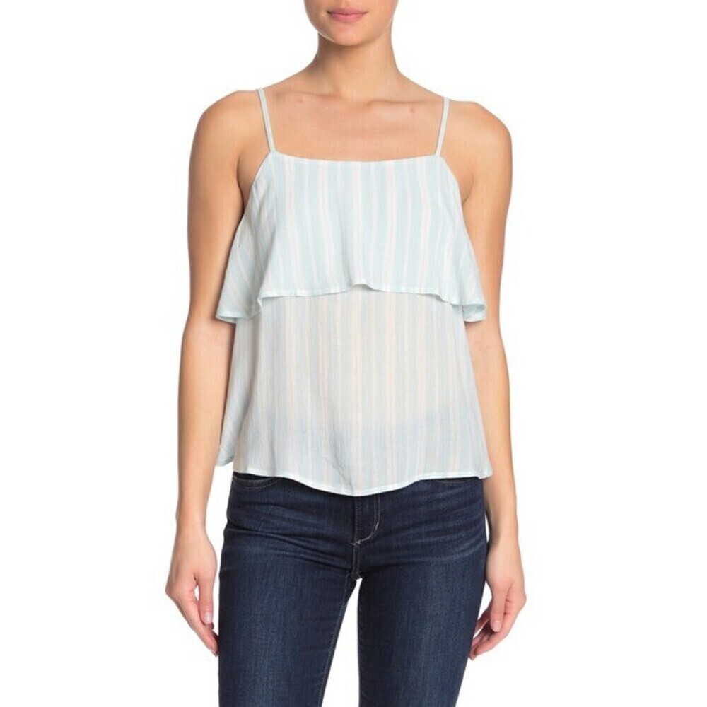 Abound Women's Ruffle Spaghetti Strap Tank Top Light Blue Size XL